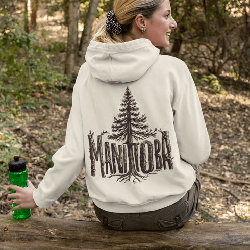 Show your love for Manitoba’s natural beauty with this cozy and stylish hoodie featuring “Manitoba” in a beautifully crafted tree branch font.